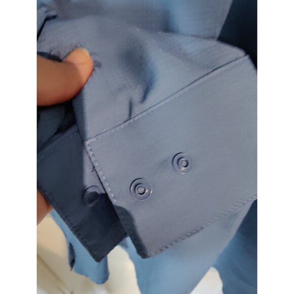 Viodia Blue Long Sleeve Fishing Shirt Roll Tab Snap Button Zip Pockets L - Picture 8 of 12